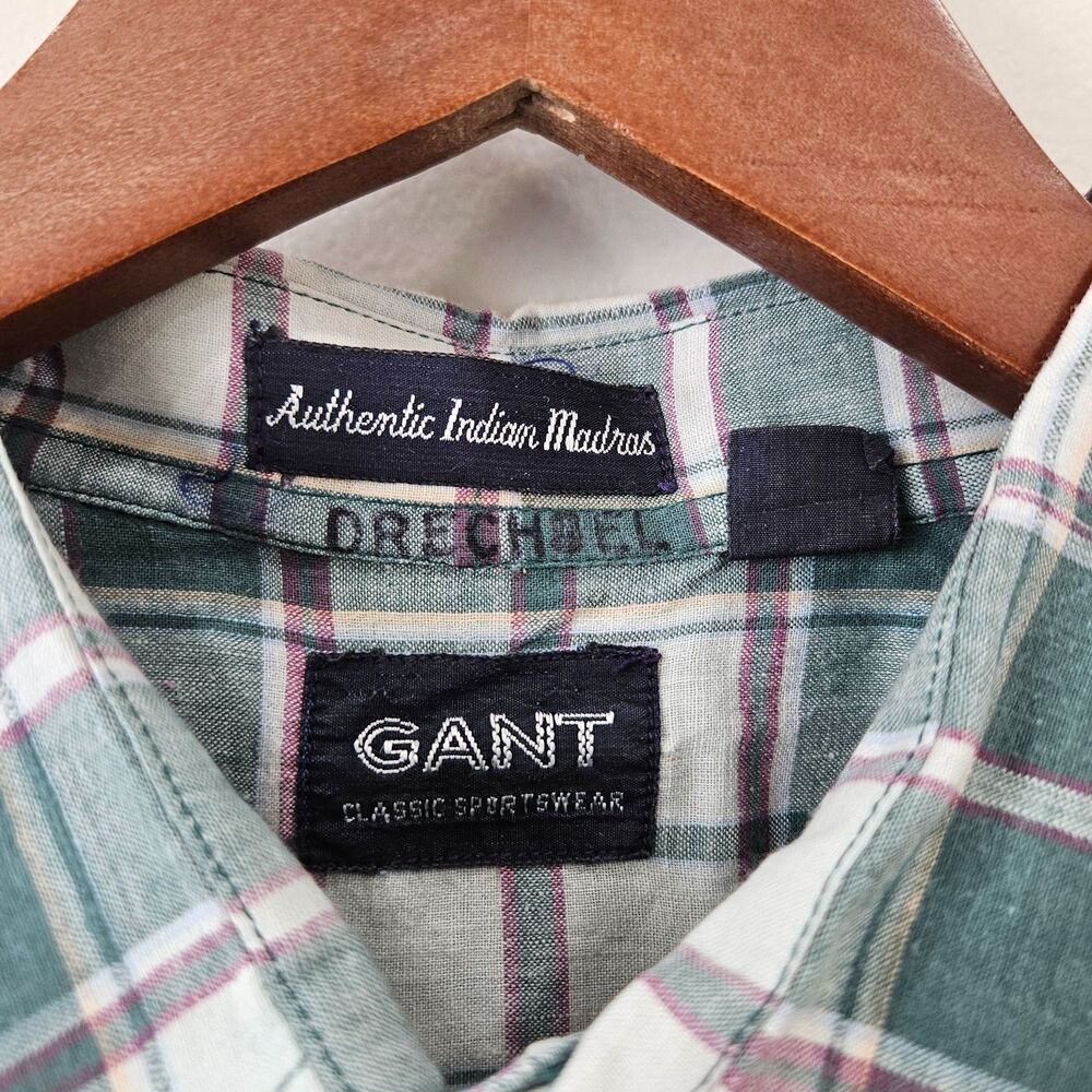 Gant Indian Madras Plaid Button Down Shirt XLT Green Grey Country Preppy Golf - Picture 4 of 10